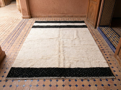 Cream Thick Black End Bands Custom Moroccan Rug - Africancreates