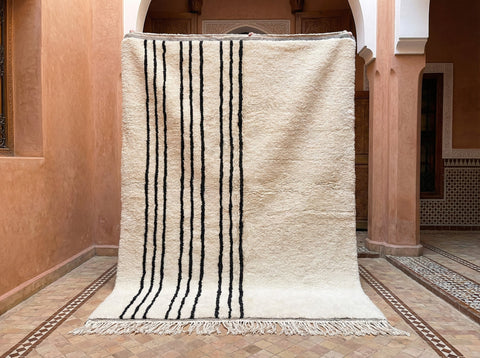 Cream Thin Black Stripe Left Panel Custom Moroccan Rug - Africancreates