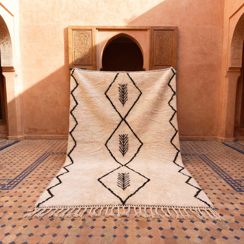 Cream Three Black Lozenges Zigzag Edges Custom Moroccan Rug - Africancreates