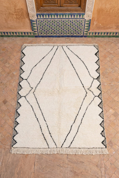Cream Wide Outlined Diamond Zigzag Edges Custom Moroccan Rug - Africancreates