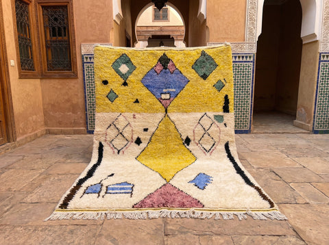 Cream & Yellow Diamond Geometric Arrangement Custom Moroccan Rug - Africancreates