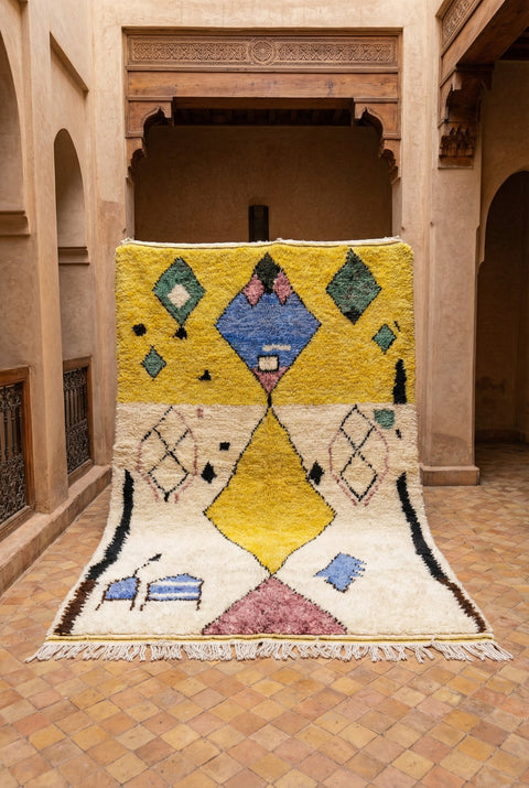 Cream & Yellow Diamond Geometric Arrangement Custom Moroccan Rug - Africancreates