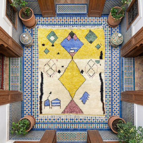 Cream & Yellow Diamond Geometric Arrangement Custom Moroccan Rug - Africancreates
