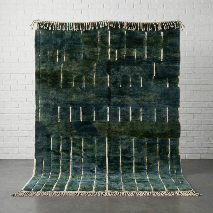 Dark Teal Scattered Short Ivory Bars Custom Moroccan Rug - Africancreates