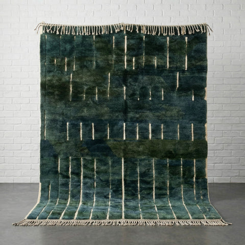 Dark Teal Scattered Short Ivory Bars Custom Moroccan Rug - Africancreates