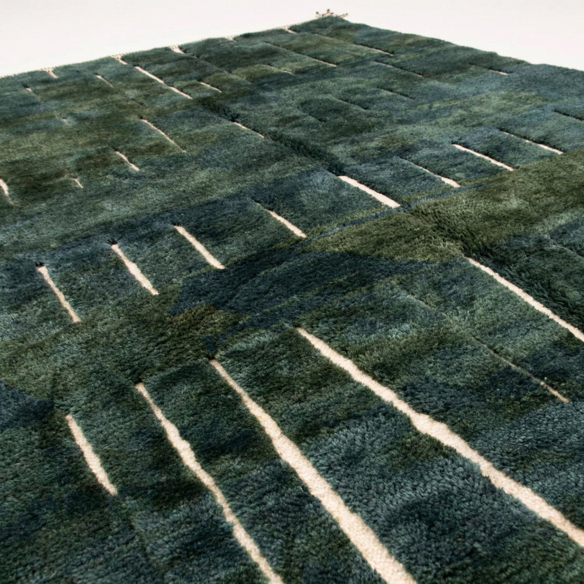 Dark Teal Scattered Short Ivory Bars Custom Moroccan Rug - Africancreates