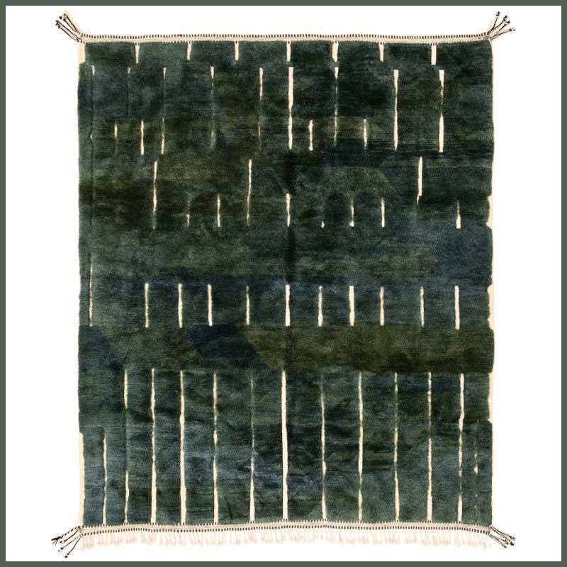 Dark Teal Scattered Short Ivory Bars Custom Moroccan Rug - Africancreates