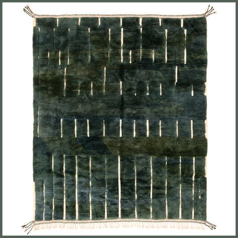 Dark Teal Scattered Short Ivory Bars Custom Moroccan Rug - Africancreates