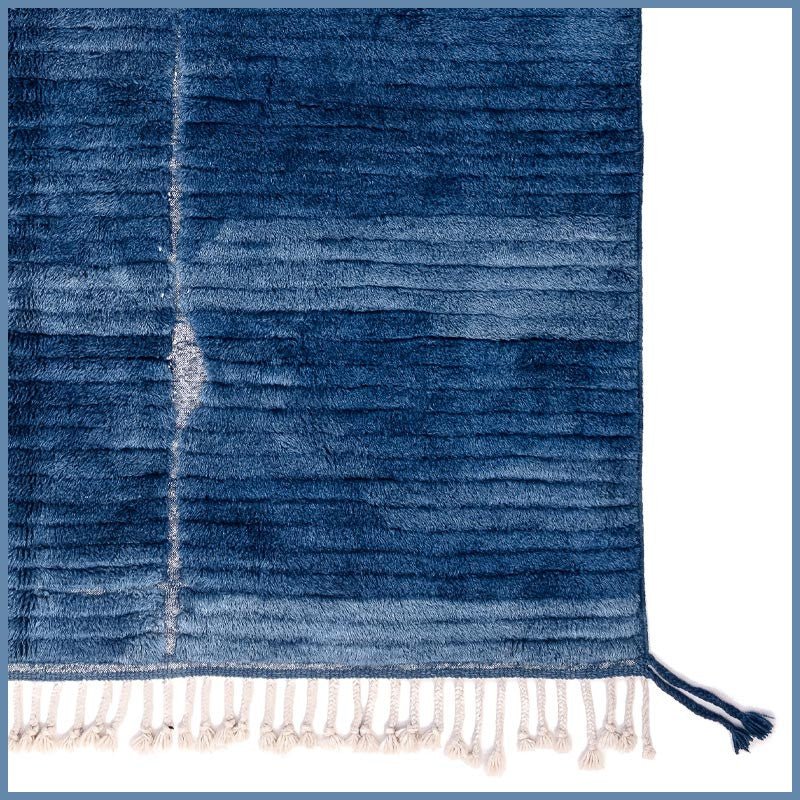 Deep Blue Sparse Ivory Linear Grid Custom Moroccan Rug - Africancreates