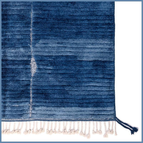 Deep Blue Sparse Ivory Linear Grid Custom Moroccan Rug - Africancreates