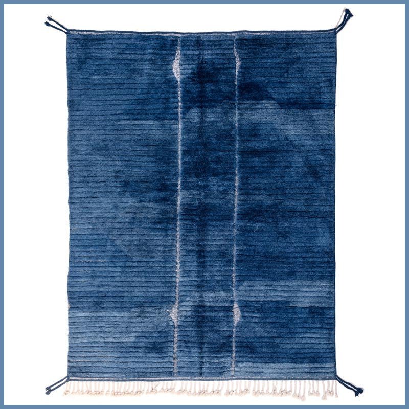 Deep Blue Sparse Ivory Linear Grid Custom Moroccan Rug - Africancreates