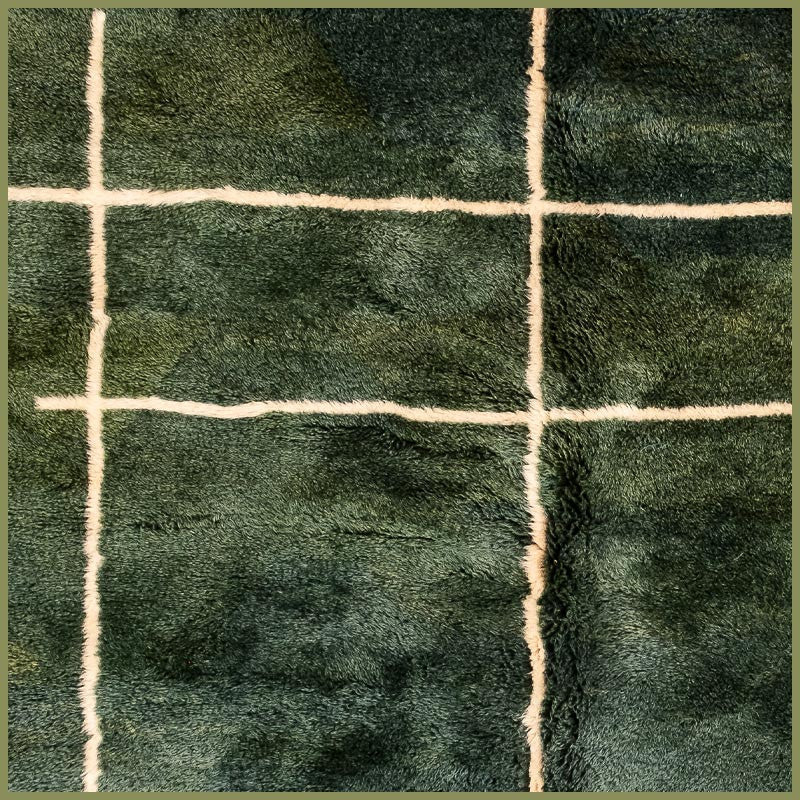 Deep Green & Ivory Sparse Linear Grid Custom Mrirt Moroccan Rug - Africancreates