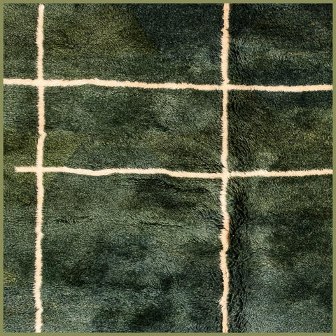 Deep Green & Ivory Sparse Linear Grid Custom Mrirt Moroccan Rug - Africancreates