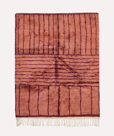Dusty Rose Dark Crossed Stripe Panels Custom Moroccan Rug - Africancreates