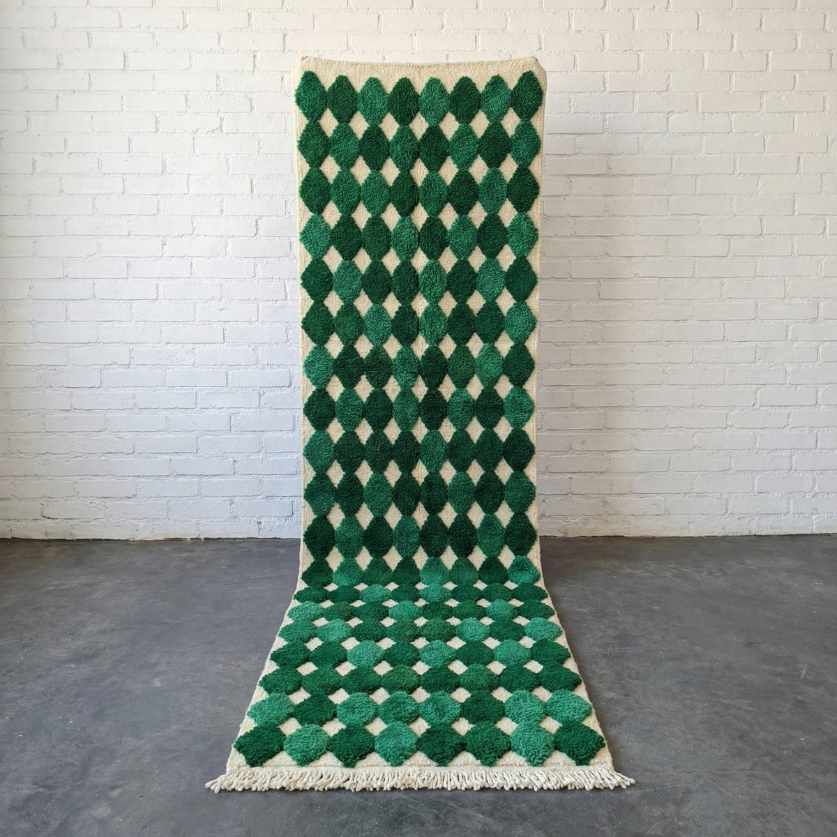 Emerald & Cream Raised Diamond Runner Design Custom Moroccan Rug - Africancreates