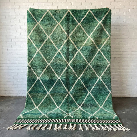 Forest Green & Cream Narrow Diamonds Custom Moroccan Rug - Africancreates