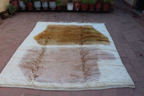 Lifestyle shot of the large white and brown rug on the floor in a natural setting.