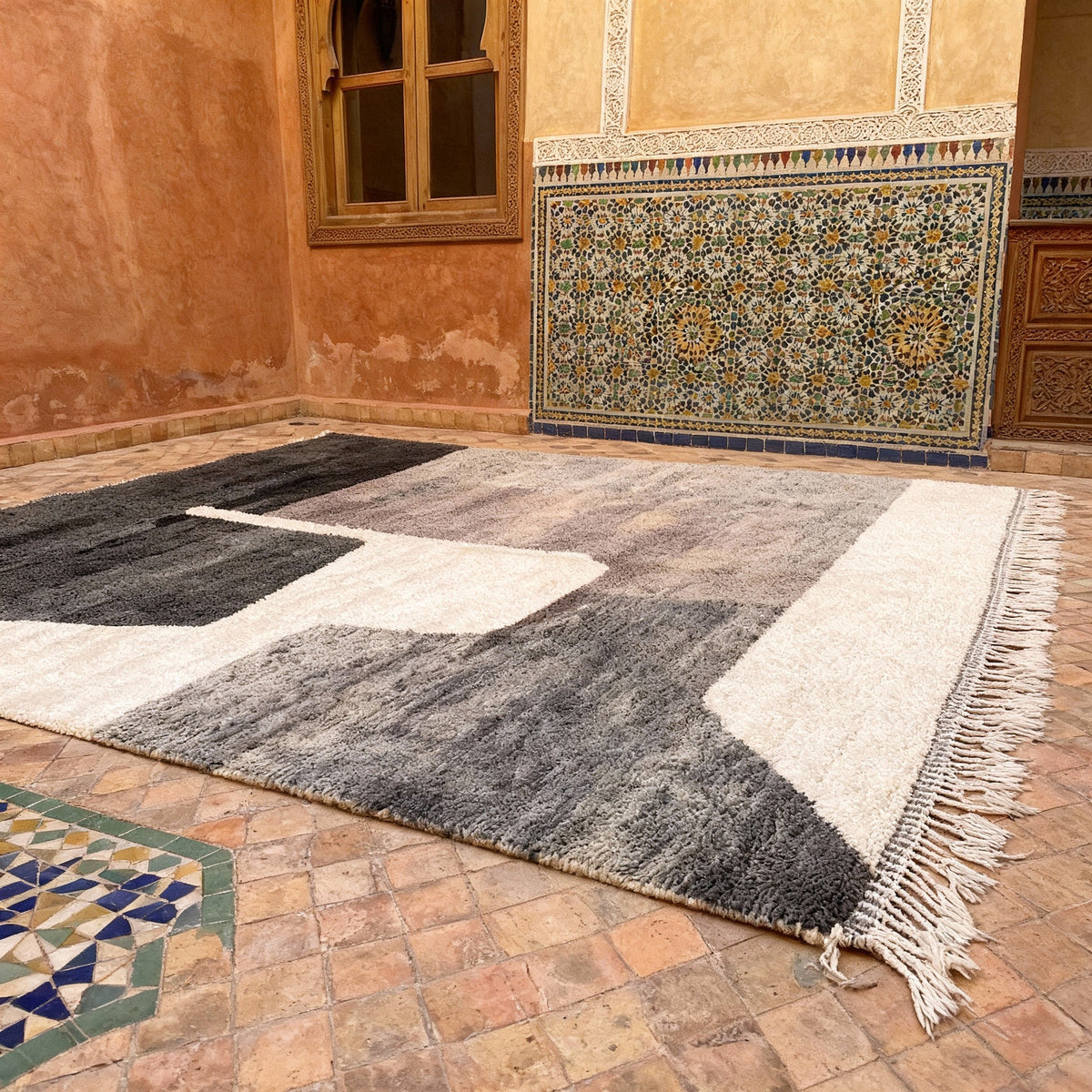 Gray, Charcoal & Ivory Angular Blocks Custom Moroccan Rug - Africancreates
