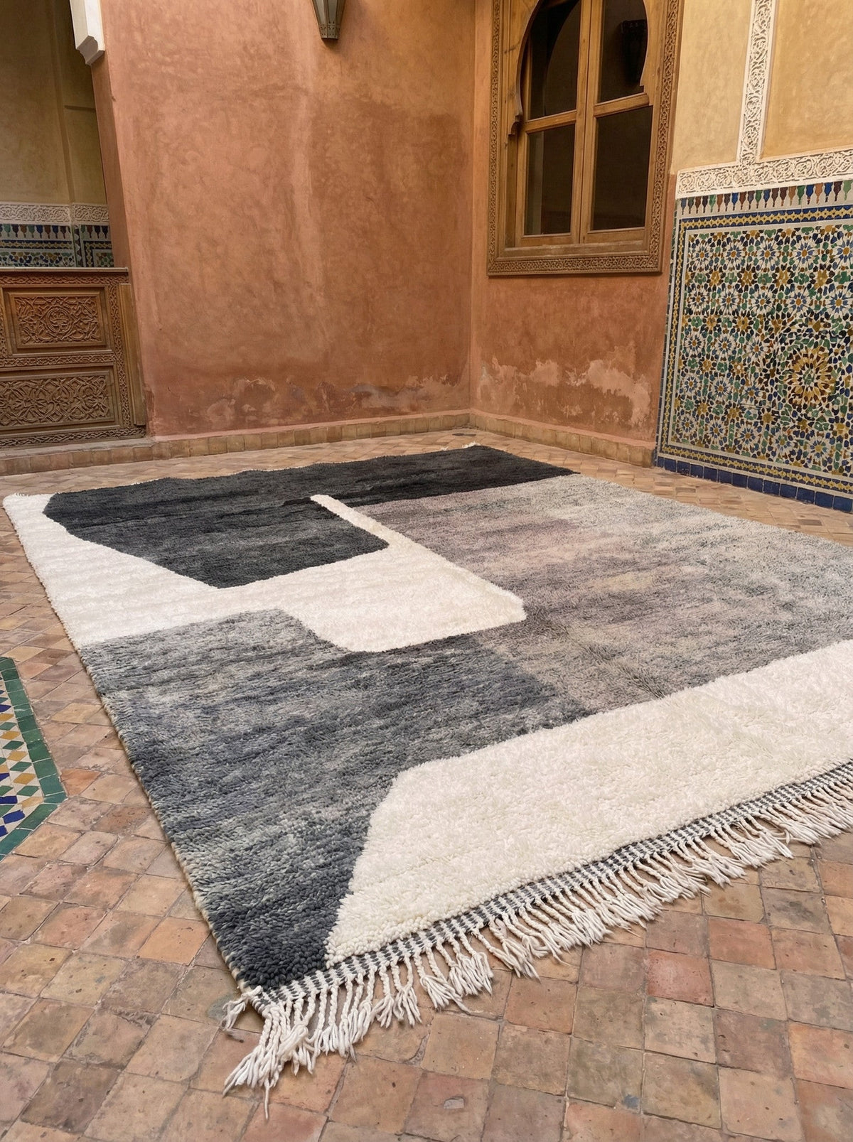 Gray, Charcoal & Ivory Angular Blocks Custom Moroccan Rug - Africancreates