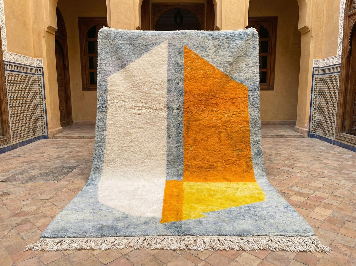 Gray, Cream & Mustard Central Polygon Custom Moroccan Rug - Africancreates
