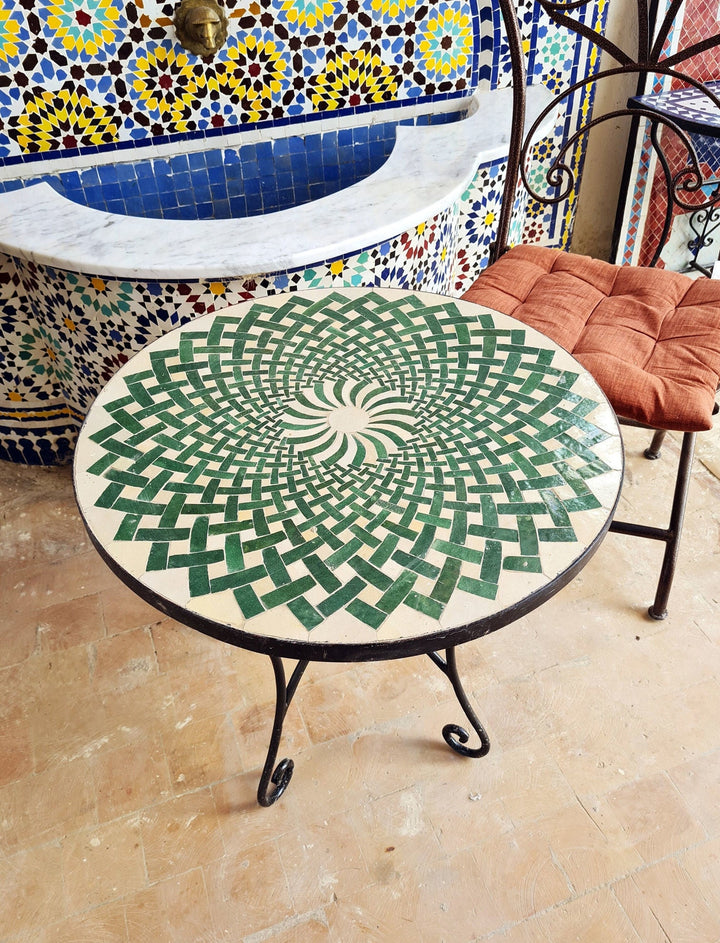 Green Moroccan mosaic table | Bistro table | Arabic Table | Tea table | chocolate Oriental table |moroccan table design - Africancreates