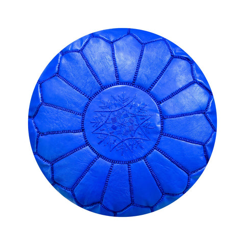 Moroccan round leather pouf, handmade leather stool, authentic seat cushion, living room pouf, yoga cushion,handmade blue pouf