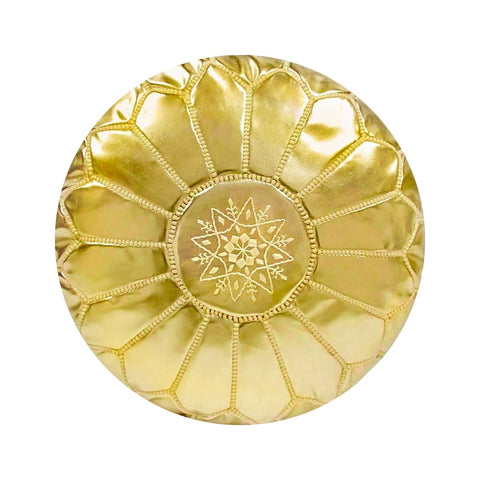 Moroccan round leather pouf, handmade leather stool, authentic seat cushion, living room pouf, yoga cushion, golden pouf