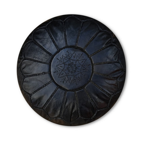 Moroccan round leather pouf, handmade leather stool, authentic seat cushion, living room pouf, yoga cushion,handmade dark pouf