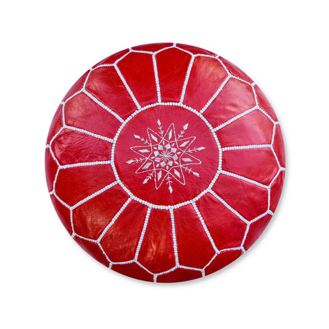 Moroccan round leather pouf, handmade leather stool, authentic seat cushion, living room pouf, yoga cushion,handmade red pouf