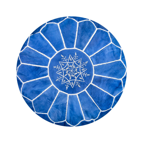 Moroccan round leather pouf, handmade leather stool, authentic seat cushion, living room pouf, yoga cushion,handmade blue majorelle pouf