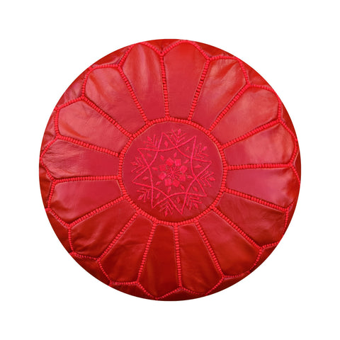 Moroccan round leather pouf, handmade leather stool, authentic seat cushion, living room pouf, yoga cushion,handmade red fes pouf