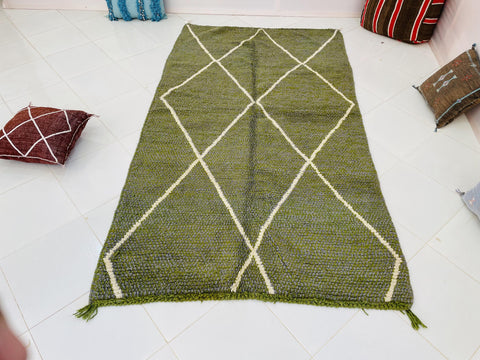 Moroccan Rug, Handmade beni Rug, Authentic Moroccan Rug, Abstract Berber Rug, green grey Wool Rug, Sheep Wool Rug, Bohemian,Beni ourain  rug