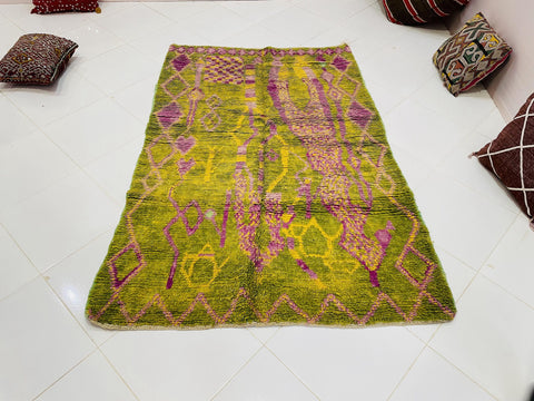 Boujad Moroccan Rug, Handmade Boujaad Rug, Authentic Moroccan Rug, Abstract Berber Rug, Purple green Wool Rug, Sheep Wool Rug, Bohemian Rug.
