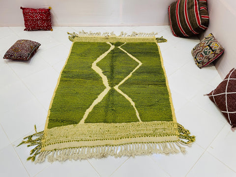 Moroccan Rug, Handmade beni Rug, Authentic Moroccan Rug, Abstract Berber Rug, green Wool Rug, Sheep Wool Rug, Bohemian Rug,Beni ourain  rug