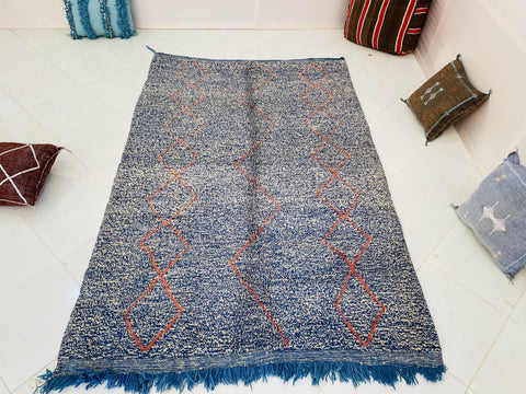 Moroccan Rug, Handmade beni Rug, Authentic Moroccan Rug, Abstract Berber Rug, bleu red Wool Rug, Sheep Wool Rug, Bohemian,Beni ourain  rug