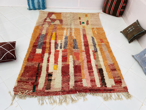 Boujad Moroccan Rug, Handmade Boujaad Rug, Authentic Moroccan Rug, Abstract Berber Rug, pink Wool Rug, Sheep Wool Rug, Bohemian Rug.