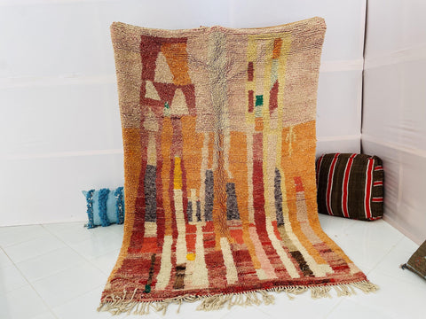 Boujad Moroccan Rug, Handmade Boujaad Rug, Authentic Moroccan Rug, Abstract Berber Rug, pink Wool Rug, Sheep Wool Rug, Bohemian Rug.