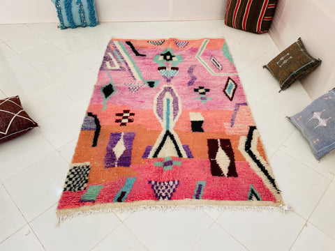 Boujad Moroccan Rug, Handmade Boujaad Rug, Authentic Moroccan Rug, Abstract Berber Rug, pink Wool Rug, Sheep Wool Rug, Bohemian Rug.
