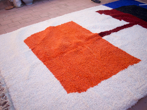 Moroccan Beniourain Rug 7 ft X 9.6 ft - Beni Rug White carpet - Living Room Rug - Bohemian Berber Rug - Handmade Wool Rug