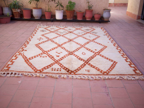 Moroccan Beniourain Rug 6.5 ft X 9.5 ft - Beni Rug White and Brown carpet - Living Room Rug - Bohemian Berber Rug - Handmade Wool Rug