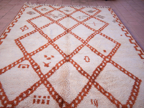 Moroccan Beniourain Rug 6.5 ft X 9.5 ft - Beni Rug White and Brown carpet - Living Room Rug - Bohemian Berber Rug - Handmade Wool Rug