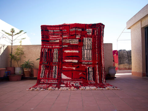 Red Moroccan rug, Premium Beni Ourain Rug, Soft Beni wool rug, Handwoven In Atlas Mountains 9.3 ft X 6.5 ft - wool berber rug- berber rugs