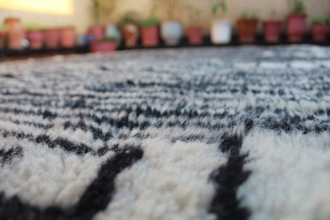 Moroccan Berber Genuine Lamb black Wool Rug 7.2 ft x 11.5 ft ,Ethnic handwoven Rug, Exclusive Natural Artwork Tuareg white Sofa Carpet