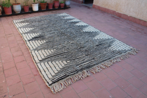 Moroccan Berber Genuine Lamb black Wool Rug 7.2 ft x 11.5 ft ,Ethnic handwoven Rug, Exclusive Natural Artwork Tuareg white Sofa Carpet