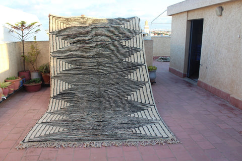 Moroccan Berber Genuine Lamb black Wool Rug 7.2 ft x 11.5 ft ,Ethnic handwoven Rug, Exclusive Natural Artwork Tuareg white Sofa Carpet