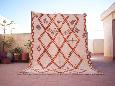 Moroccan Beniourain Rug 6.5 ft X 9.5 ft - Beni Rug White and Brown carpet - Living Room Rug - Bohemian Berber Rug - Handmade Wool Rug