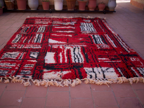 Red Moroccan rug, Premium Beni Ourain Rug, Soft Beni wool rug, Handwoven In Atlas Mountains 9.3 ft X 6.5 ft - wool berber rug- berber rugs