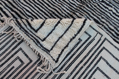 Moroccan Berber Genuine Lamb black Wool Rug 7.2 ft x 11.5 ft ,Ethnic handwoven Rug, Exclusive Natural Artwork Tuareg white Sofa Carpet