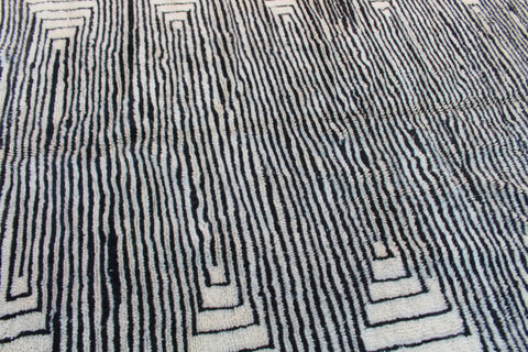 Moroccan Berber Genuine Lamb black Wool Rug 7.2 ft x 11.5 ft ,Ethnic handwoven Rug, Exclusive Natural Artwork Tuareg white Sofa Carpet