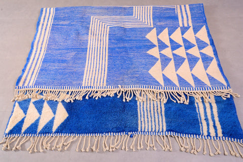 Moroccan Beni Ourain Area Rug: Handmade Wool Rug with a Distinctive Blue and White Design 6 ft X 9 ft Premium quality rug, Modern artwork